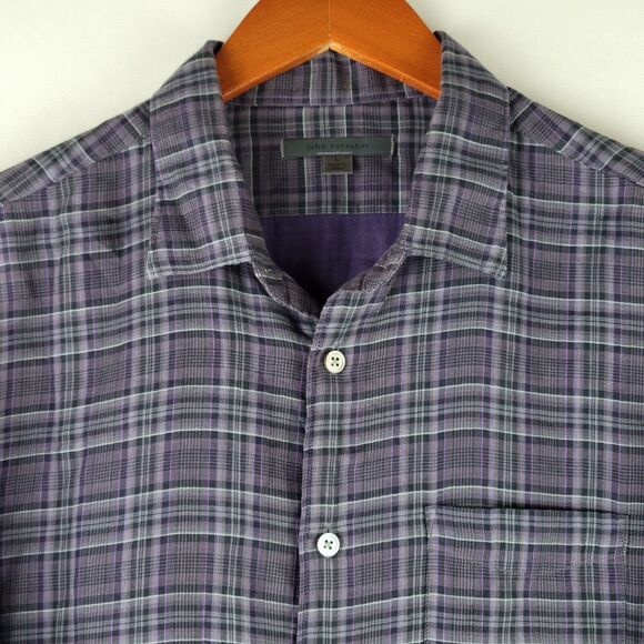 John Varvatos Shirt Mens Large Purple Plaid Lightweight Cotton Button Up - Picture 4 of 11